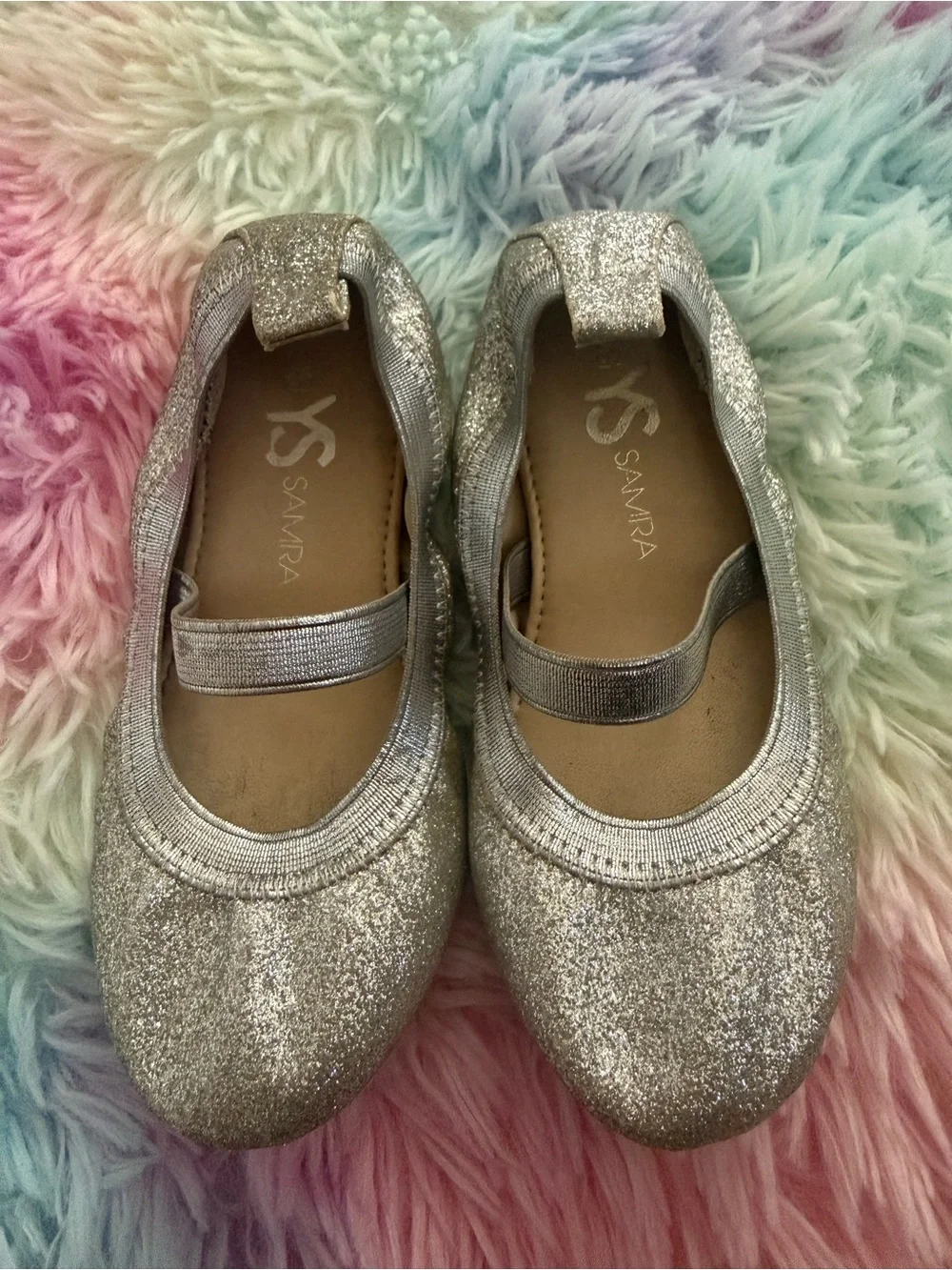 Yosi Samra Silver Glitter Mary Jane Flats for toddle Girls - Picture 3 of 8